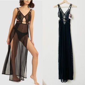 NWT Bluebella SMALL Ophelia black mesh floral embroidered long chemise